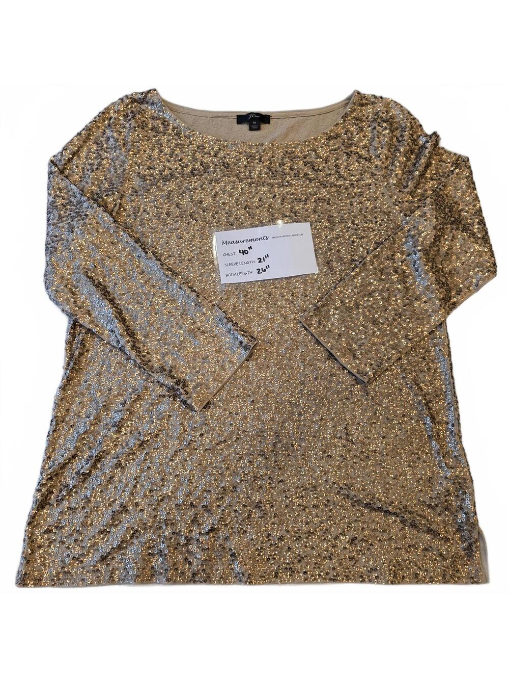 JCrew Gold Sequin Top Blouse Size Medium 3/4 Length Party Holiday Sparkly - Picture 7 of 7